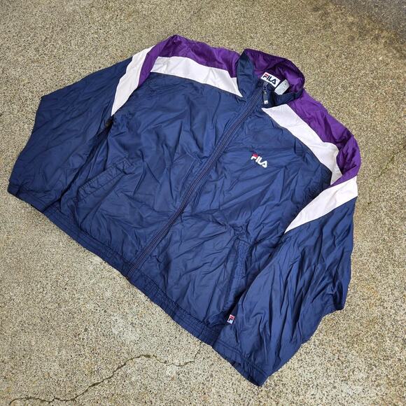 Vtg 90s FILA Embroidered Logo Colorblock Baggy Zip Up Track Jacket Navy XL - Picture 2 of 5